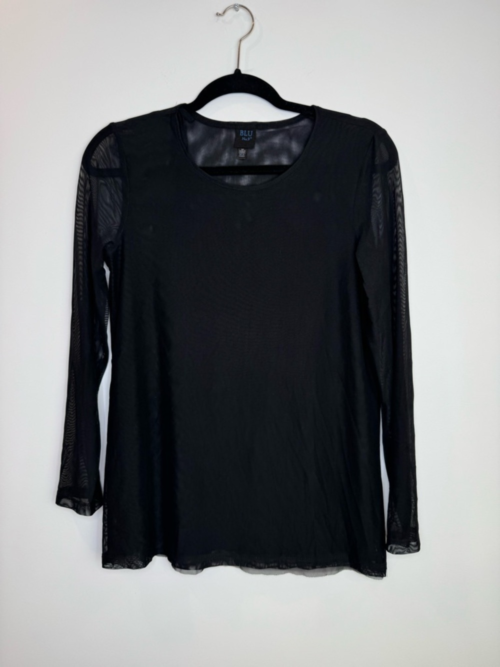 Blu No. 9 Black Mesh layered Long-Sleeve Top size small